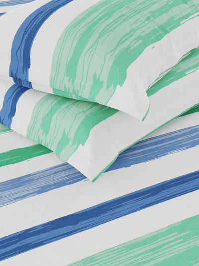 Cotton Double Bedsheet With 2 Pillow Covers <small> (stripe-green/blue)</small>