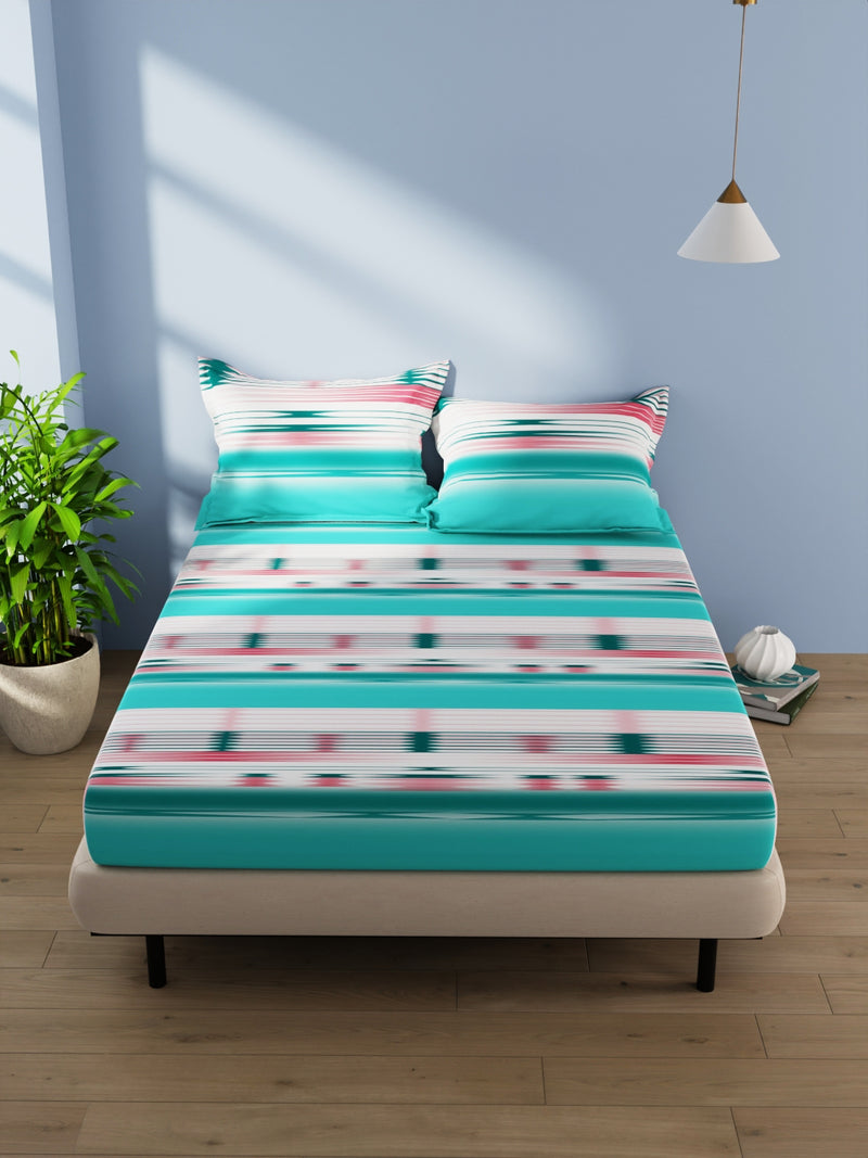 Cotton Double Bedsheet With 2 Pillow Covers <small> (abstract-seagreen)</small>