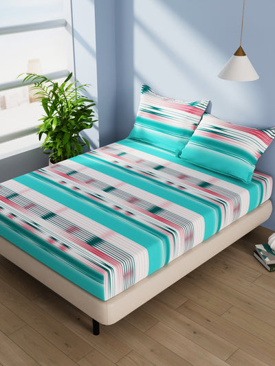 Cotton Double Bedsheet With 2 Pillow Covers <small> (abstract-seagreen)</small>