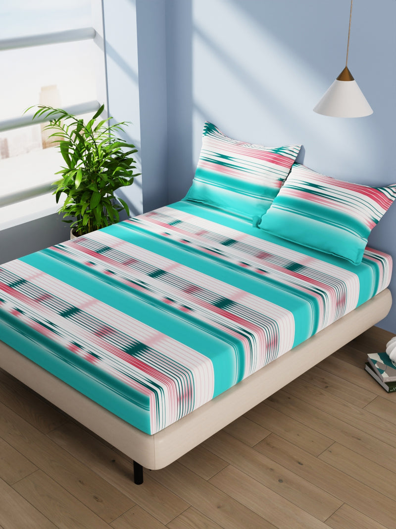 Cotton Double Bedsheet With 2 Pillow Covers <small> (abstract-seagreen)</small>