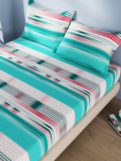 Cotton Double Bedsheet With 2 Pillow Covers <small> (abstract-seagreen)</small>