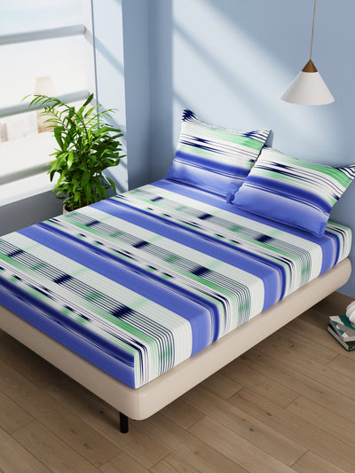 Cotton Double Bedsheet With 2 Pillow Covers <small> (abstract-blue)</small>