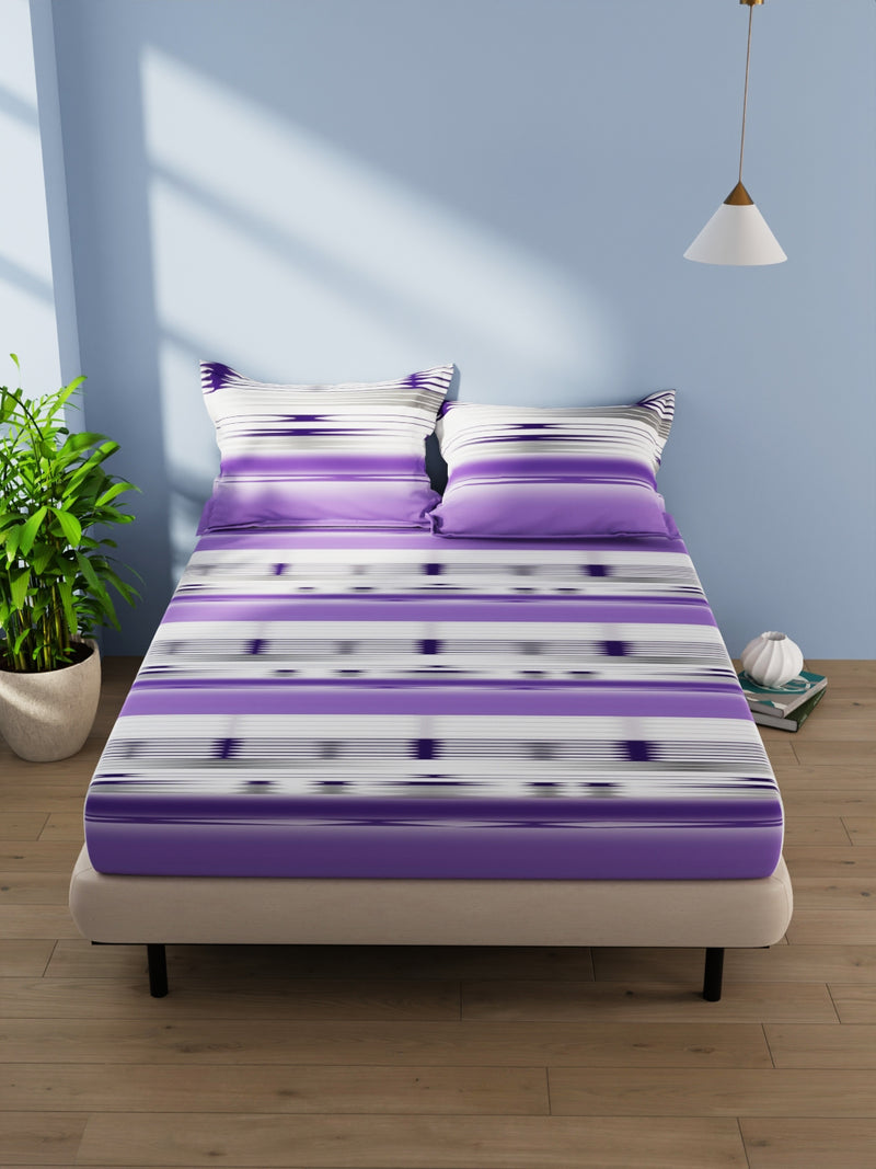 Cotton Double Bedsheet With 2 Pillow Covers <small> (abstract-purple)</small>