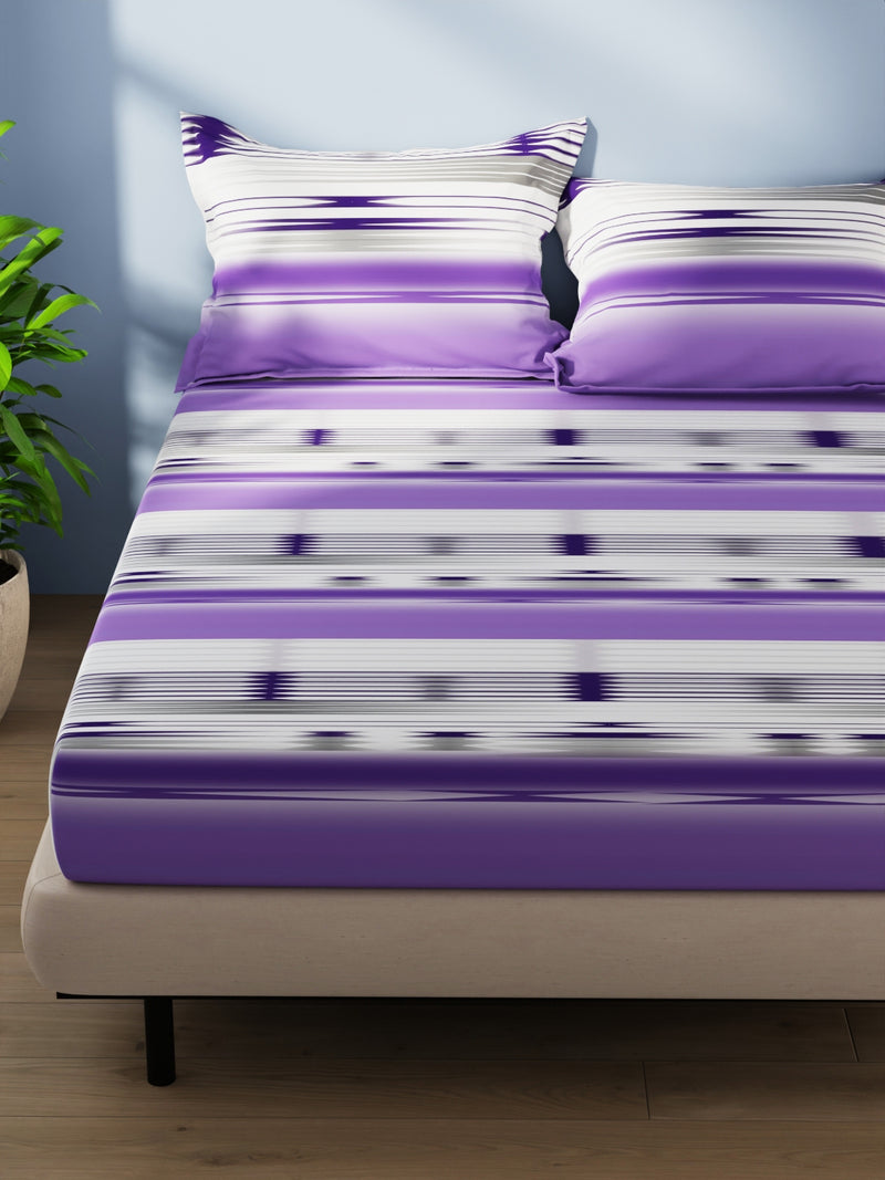 Cotton Double Bedsheet With 2 Pillow Covers <small> (abstract-purple)</small>