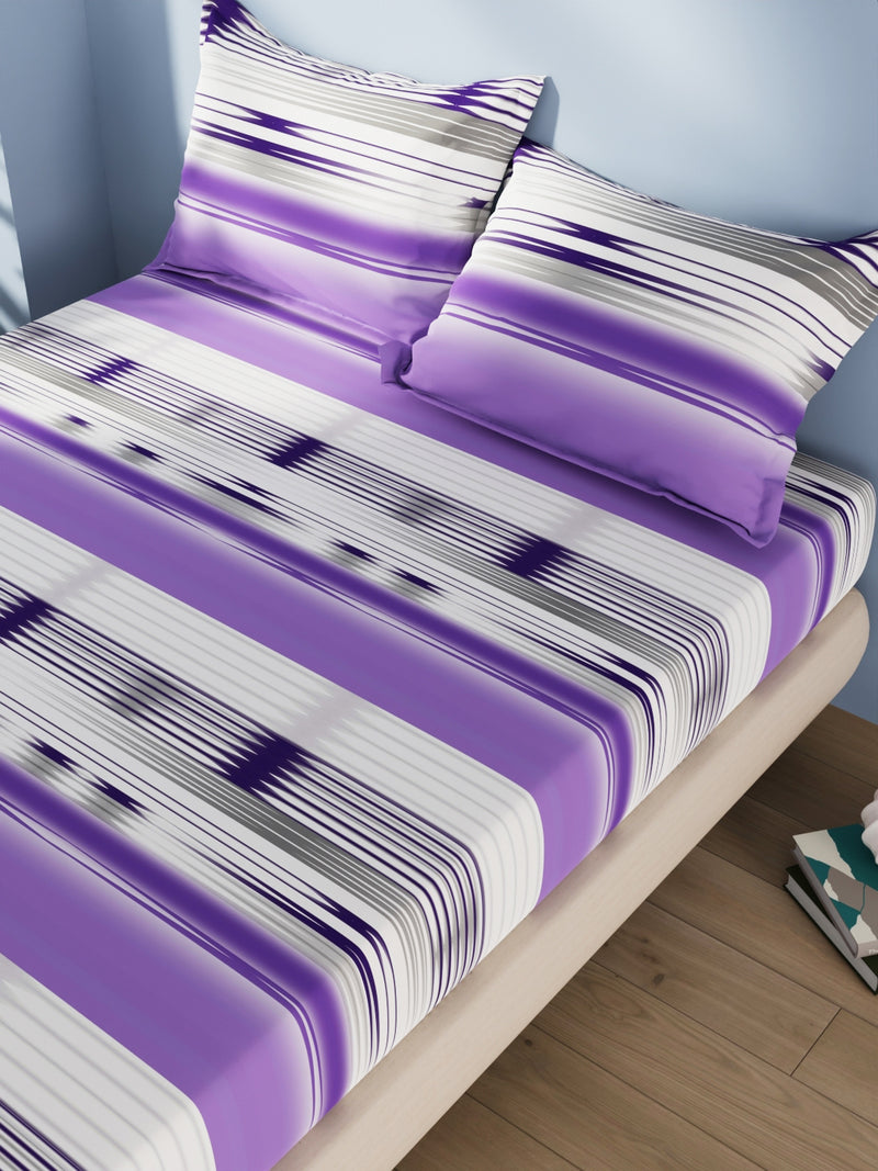 Cotton Double Bedsheet With 2 Pillow Covers <small> (abstract-purple)</small>