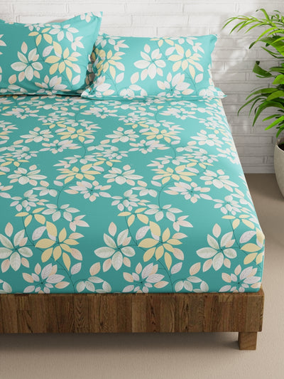 Extra Smooth Micro Double Bedsheet With 2 Pillow Covers <small> (floral-turquoise)</small>