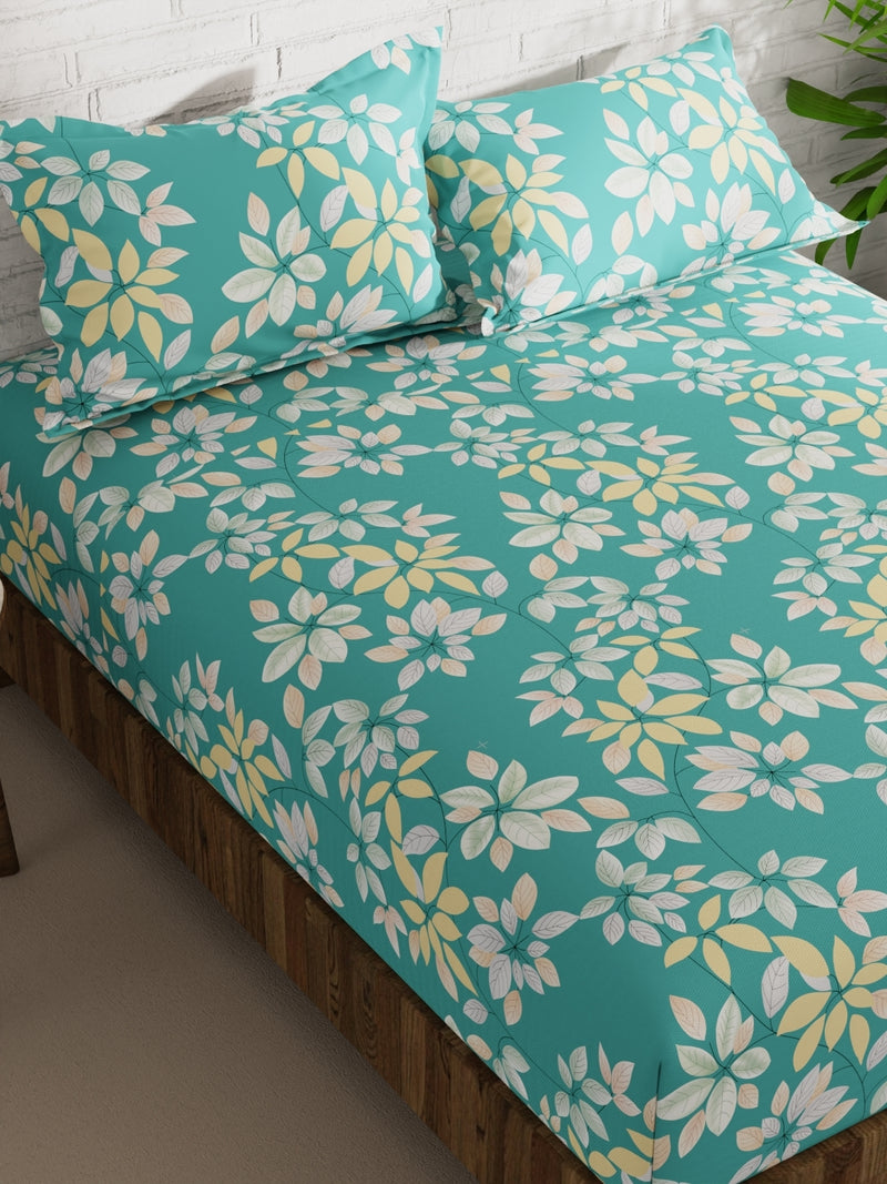 Extra Smooth Micro Double Bedsheet With 2 Pillow Covers <small> (floral-turquoise)</small>