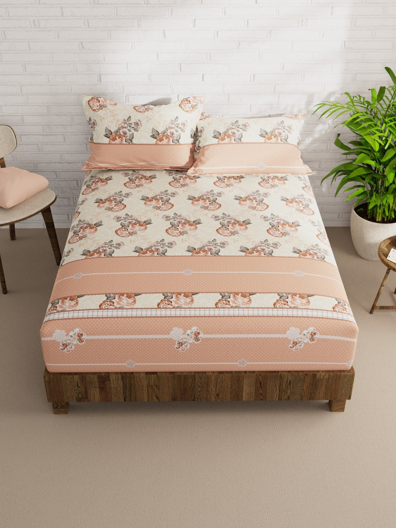 Extra Smooth Micro Double Bedsheet With 2 Pillow Covers <small> (floral-beige/multi)</small>