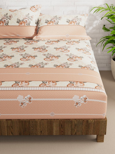 Extra Smooth Micro Double Bedsheet With 2 Pillow Covers <small> (floral-beige/multi)</small>