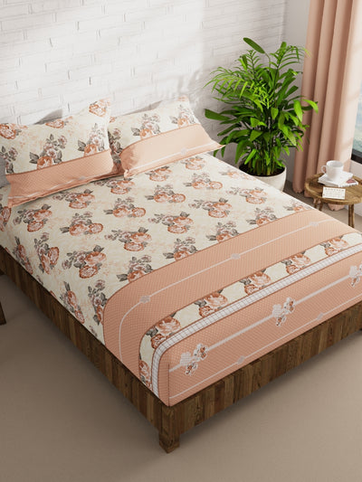 Extra Smooth Micro Double Bedsheet With 2 Pillow Covers <small> (floral-beige/multi)</small>