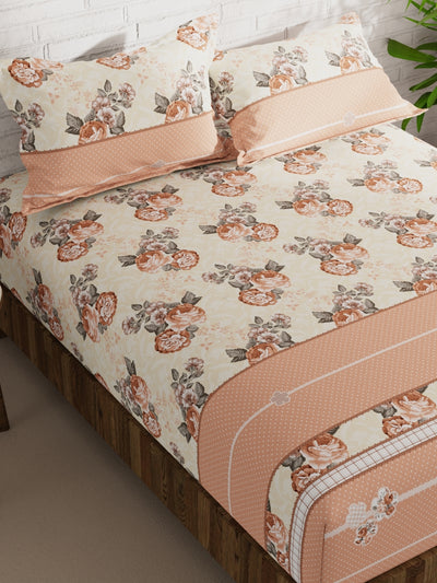 Extra Smooth Micro Double Bedsheet With 2 Pillow Covers <small> (floral-beige/multi)</small>