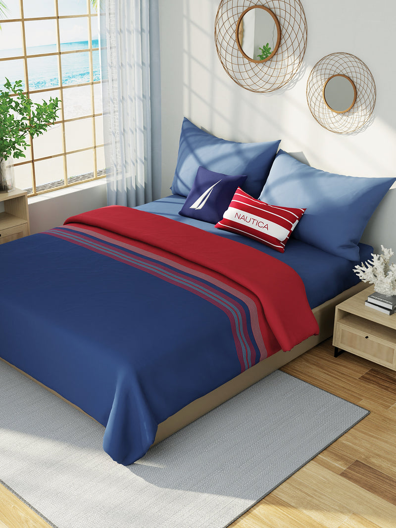 Super Fine 100% Satin Cotton Blanket With Pure Cotton Flannel Filling <small> (stripe-red/navy)</small>