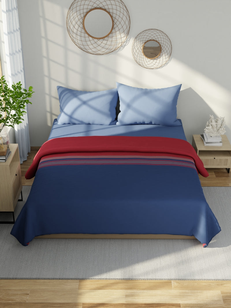 Super Fine 100% Satin Cotton Blanket With Pure Cotton Flannel Filling <small> (stripe-red/navy)</small>