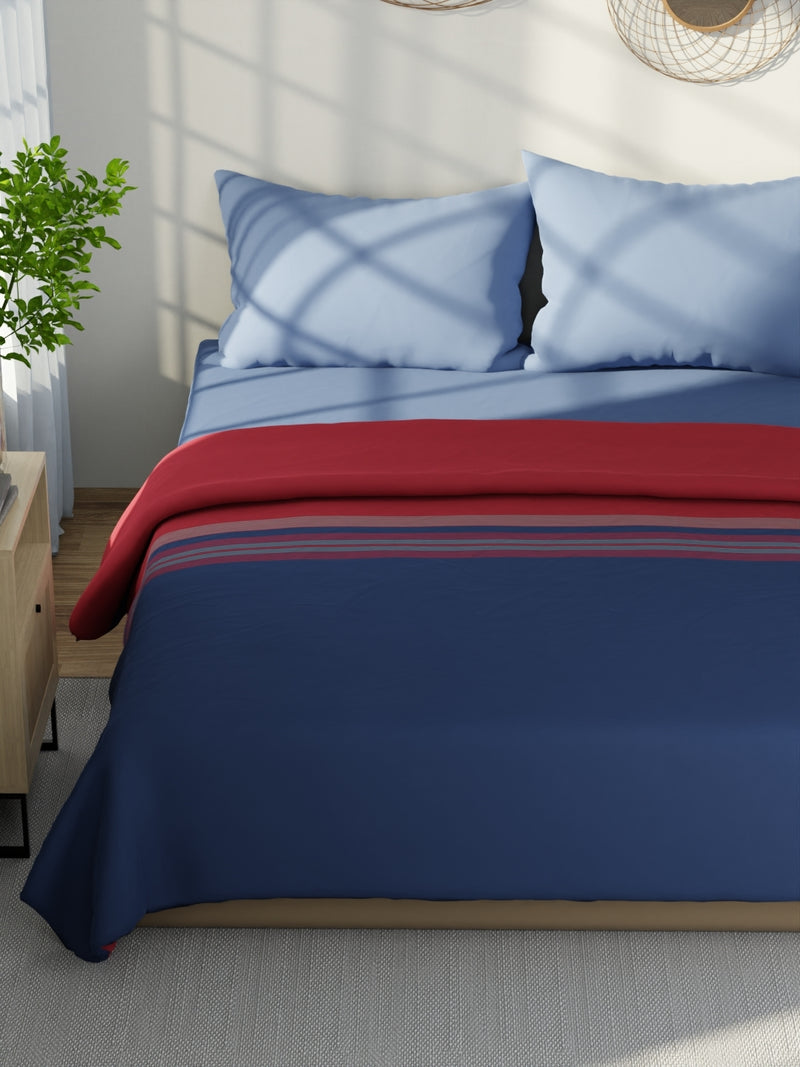 Super Fine 100% Satin Cotton Blanket With Pure Cotton Flannel Filling <small> (stripe-red/navy)</small>