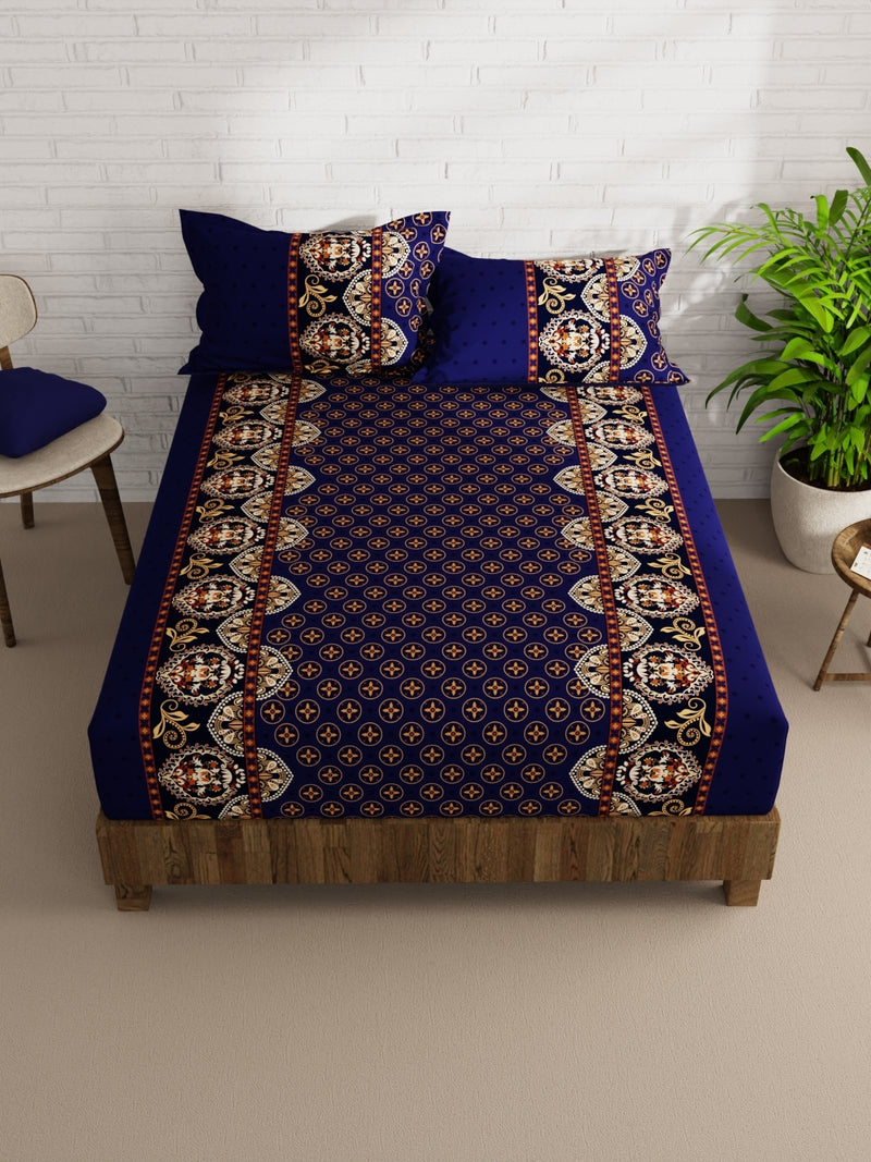 Extra Smooth Micro Double Bedsheet With 2 Pillow Covers <small> (floral-dk.indigo)</small>