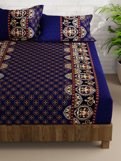 Extra Smooth Micro Double Bedsheet With 2 Pillow Covers <small> (floral-dk.indigo)</small>