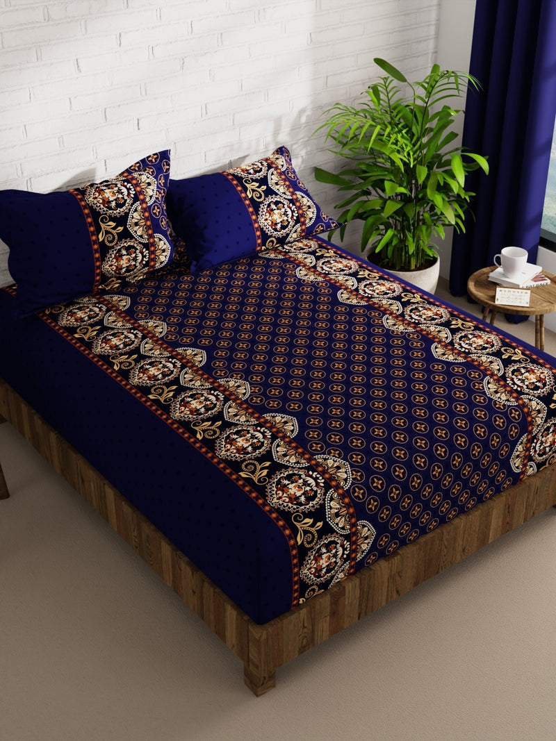 Extra Smooth Micro Double Bedsheet With 2 Pillow Covers <small> (floral-dk.indigo)</small>