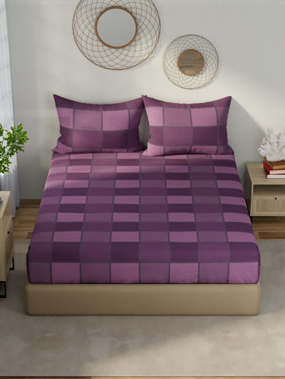 Designer 100% Satin Cotton Xl King Bedsheet With 2 Pillow Covers <small> (stripe-plum/purple)</small>