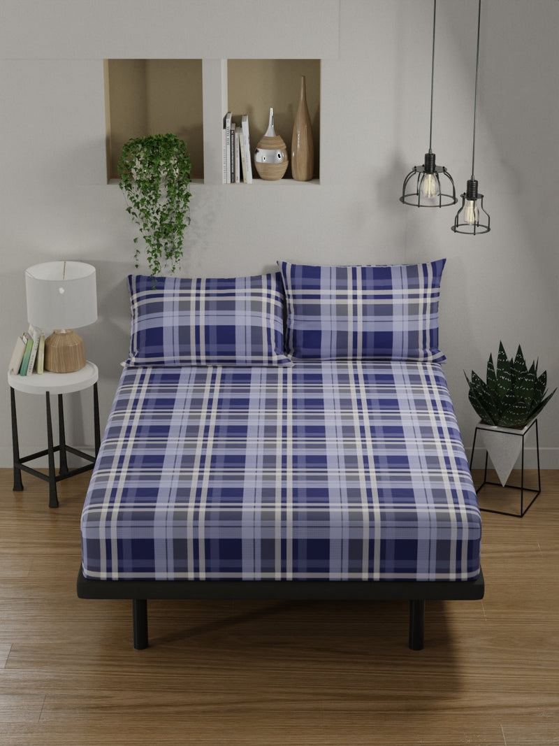 100% Pure Cotton Double Bedsheet With 2 Pillow Covers <small> (checks-cobalt blue)</small>