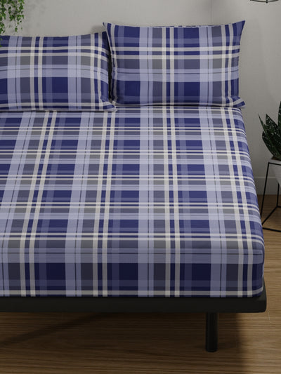 100% Pure Cotton Double Bedsheet With 2 Pillow Covers <small> (checks-cobalt blue)</small>