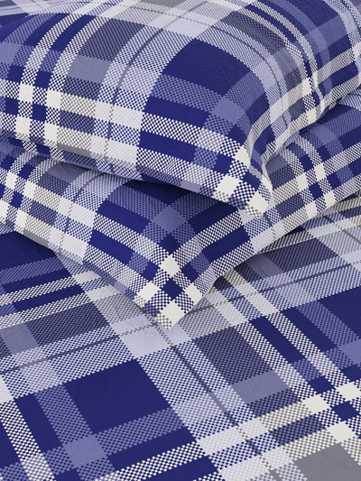 100% Pure Cotton Double Bedsheet With 2 Pillow Covers <small> (checks-cobalt blue)</small>