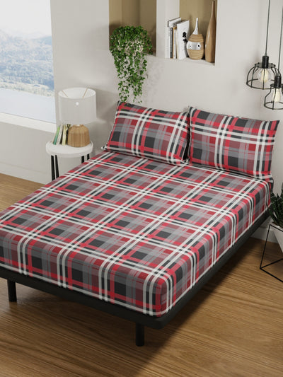 100% Pure Cotton Double Bedsheet With 2 Pillow Covers <small> (checks-forestgreen)</small>