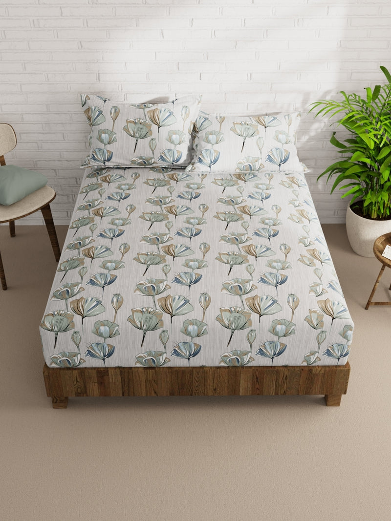 Extra Smooth Micro Double Bedsheet With 2 Pillow Covers <small> (floral-grey/multi)</small>