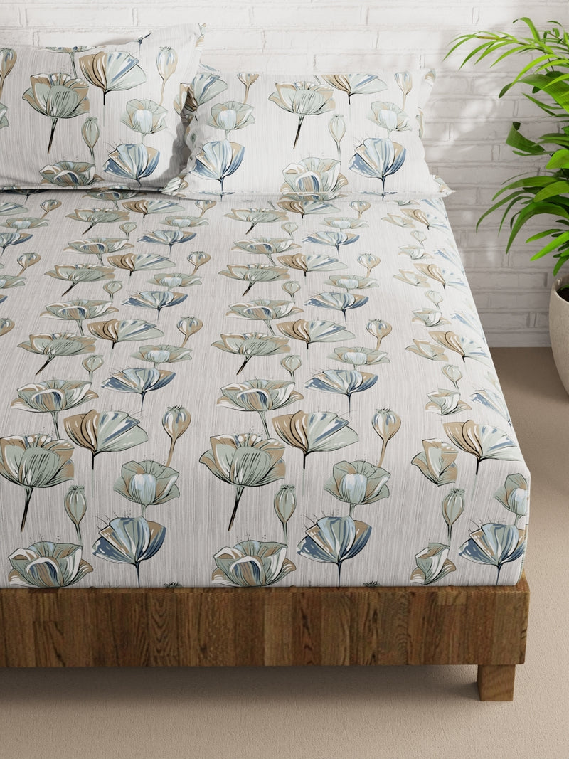 Extra Smooth Micro Double Bedsheet With 2 Pillow Covers <small> (floral-grey/multi)</small>