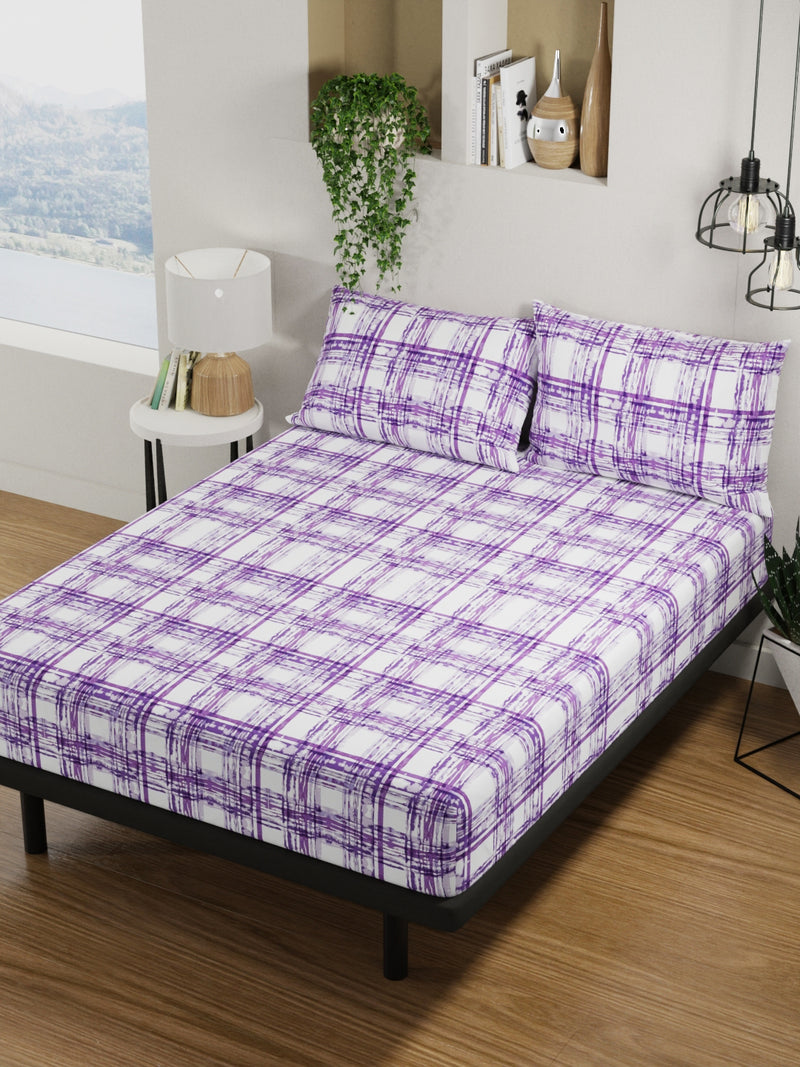 100% Pure Cotton Double Bedsheet With 2 Pillow Covers <small> (checks-violet)</small>