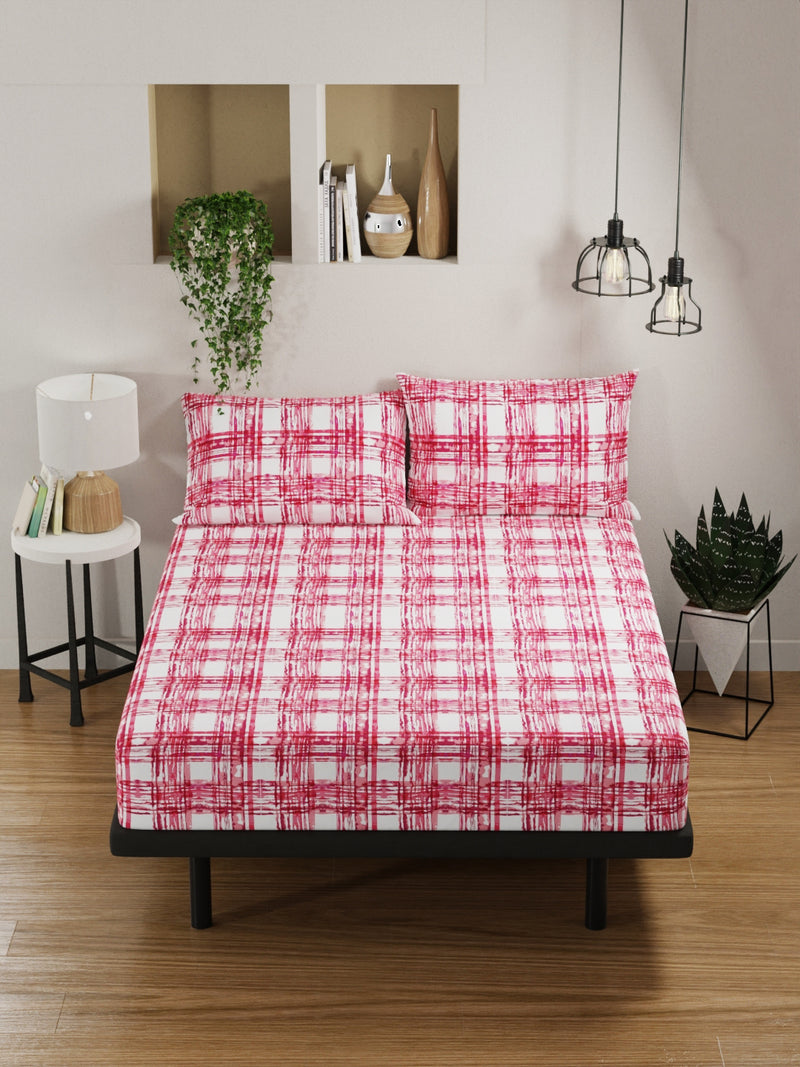 100% Pure Cotton Double Bedsheet With 2 Pillow Covers <small> (checks-pink)</small>