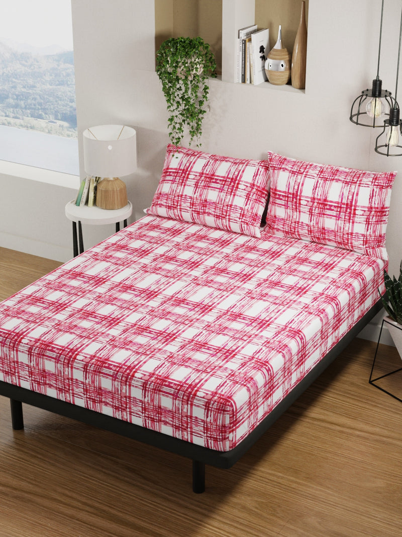 100% Pure Cotton Double Bedsheet With 2 Pillow Covers <small> (checks-pink)</small>