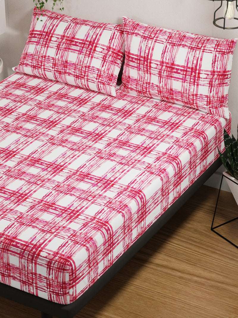 100% Pure Cotton Double Bedsheet With 2 Pillow Covers <small> (checks-pink)</small>