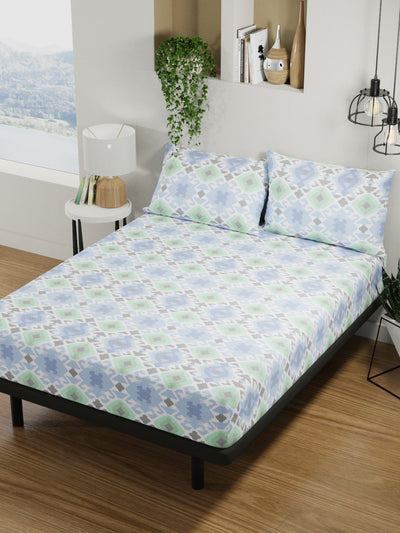 100% Pure Cotton Double Bedsheet With 2 Pillow Covers <small> (abstract-blue/green)</small>