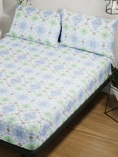 100% Pure Cotton Double Bedsheet With 2 Pillow Covers <small> (abstract-blue/green)</small>