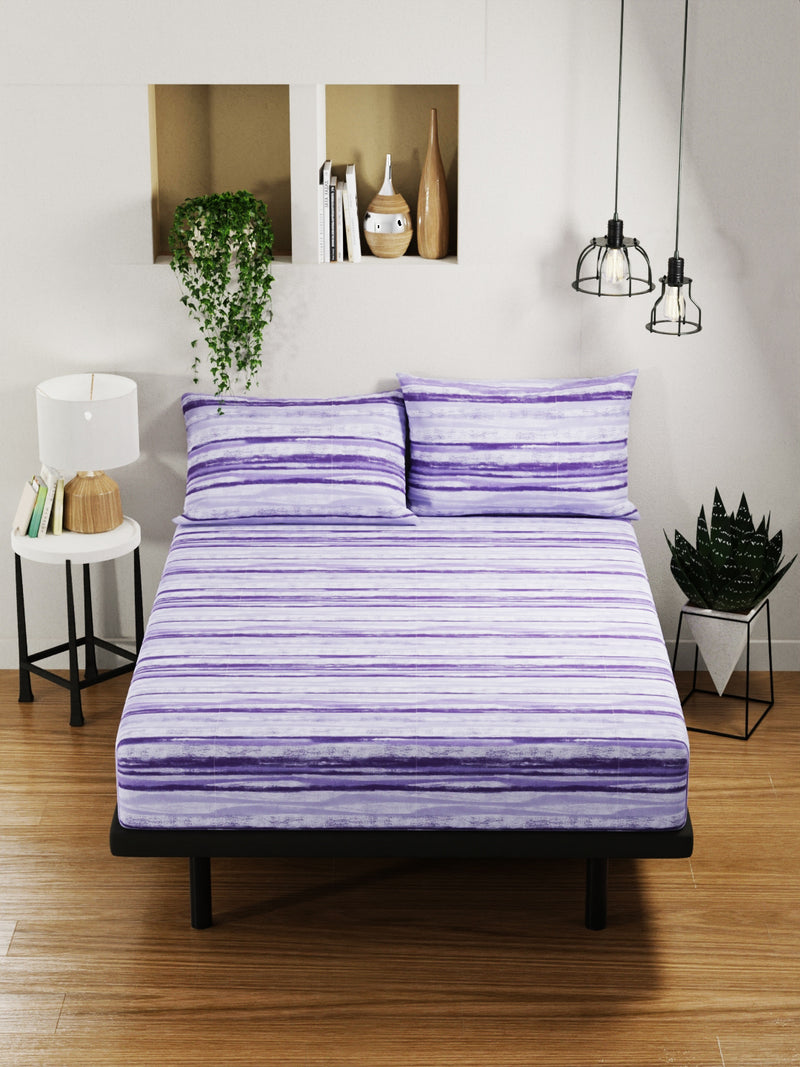 100% Pure Cotton Double Bedsheet With 2 Pillow Covers <small> (stripe-periwinkle)</small>