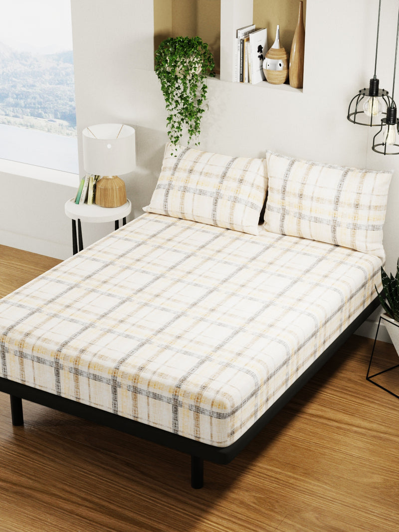 100% Pure Cotton Double Bedsheet With 2 Pillow Covers <small> (checks-beige/brown)</small>