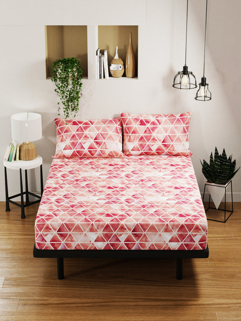 100% Pure Cotton Double Bedsheet With 2 Pillow Covers <small> (geometric-maroon)</small>