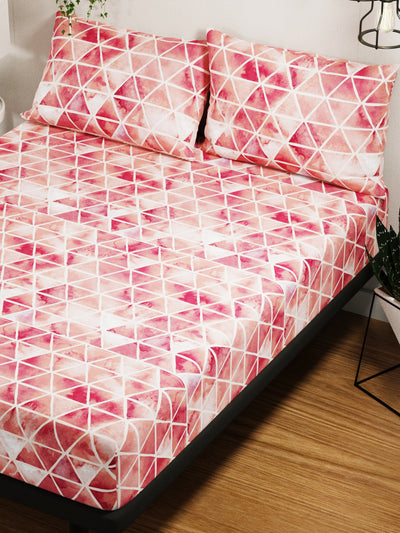 100% Pure Cotton Double Bedsheet With 2 Pillow Covers <small> (geometric-maroon)</small>