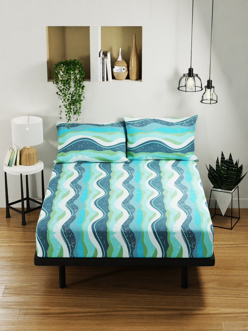 100% Pure Cotton Double Bedsheet With 2 Pillow Covers <small> (abstract-blue/green)</small>