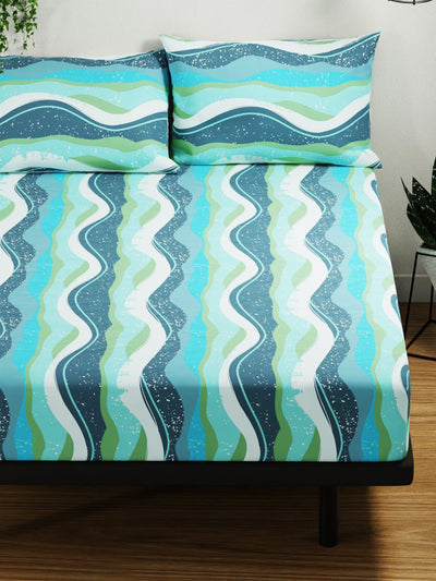 100% Pure Cotton Double Bedsheet With 2 Pillow Covers <small> (abstract-blue/green)</small>