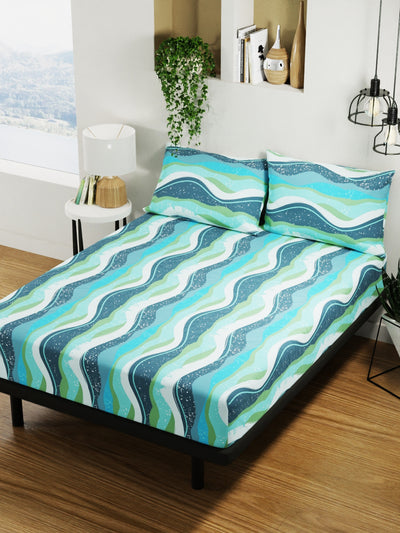 100% Pure Cotton Double Bedsheet With 2 Pillow Covers <small> (abstract-blue/green)</small>