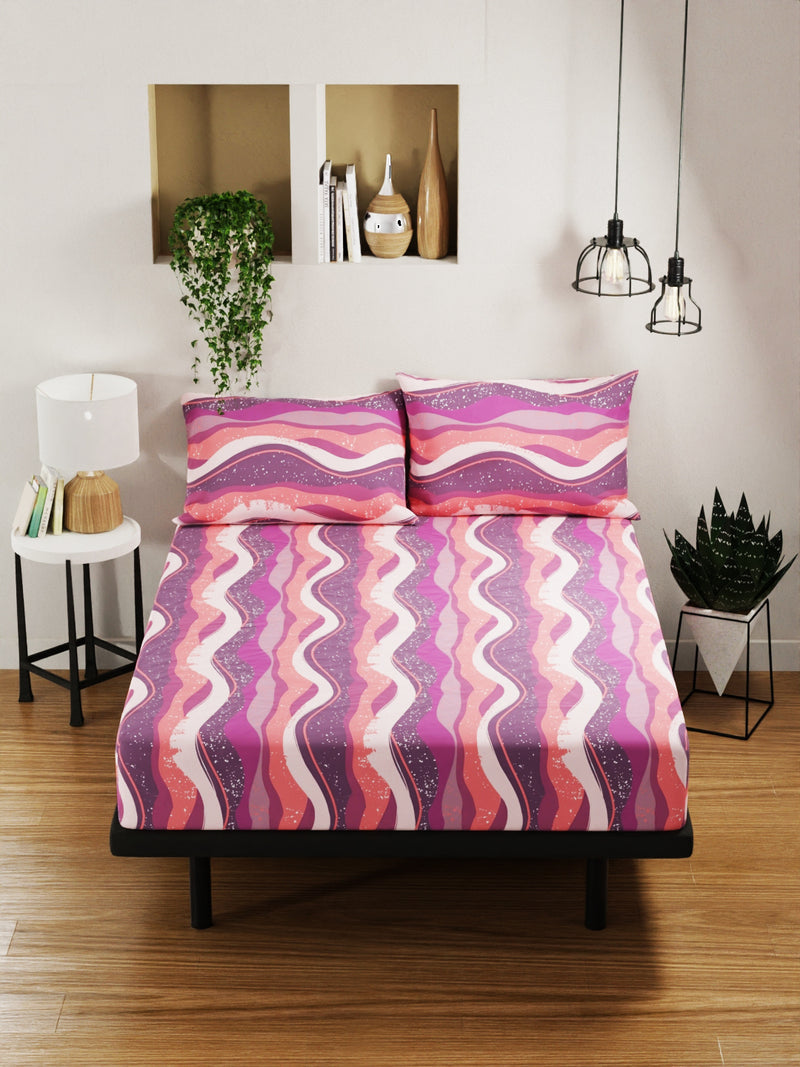 100% Pure Cotton Double Bedsheet With 2 Pillow Covers <small> (abstract-wine/orange)</small>