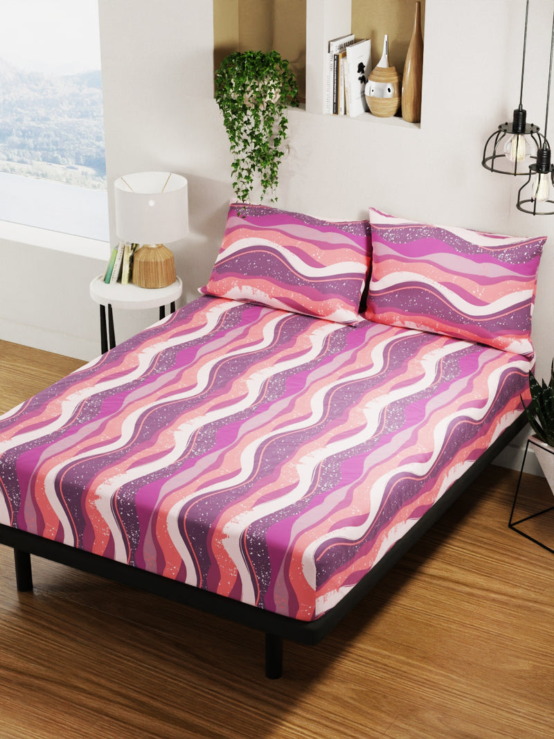 100% Pure Cotton Double Bedsheet With 2 Pillow Covers <small> (abstract-wine/orange)</small>