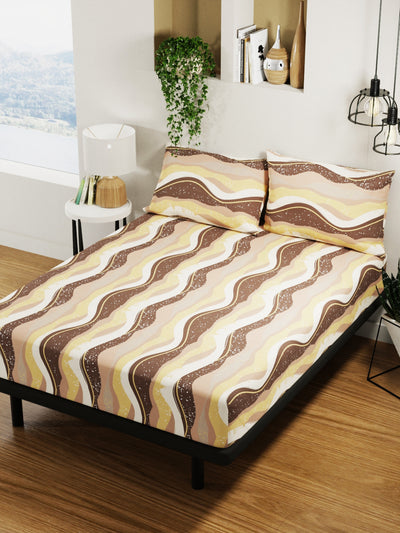 100% Pure Cotton Double Bedsheet With 2 Pillow Covers <small> (abstract-brown)</small>