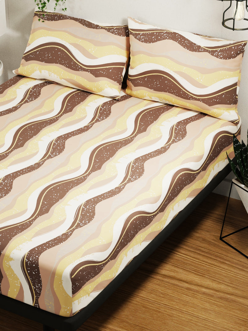 100% Pure Cotton Double Bedsheet With 2 Pillow Covers <small> (abstract-brown)</small>