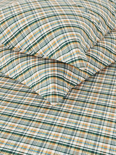 100% Pure Cotton Double Bedsheet With 2 Pillow Covers <small> (checks-green/multi)</small>