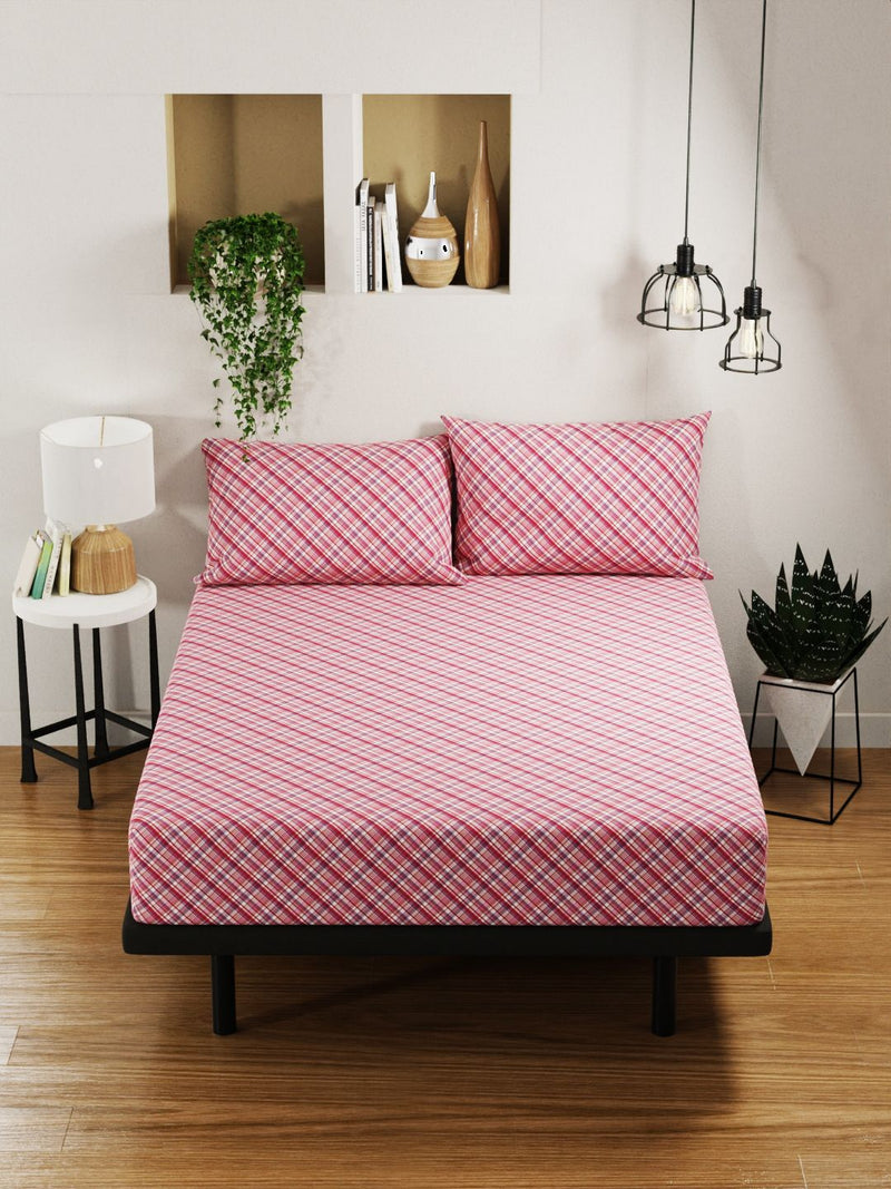 100% Pure Cotton Double Bedsheet With 2 Pillow Covers <small> (checks-red/multi)</small>