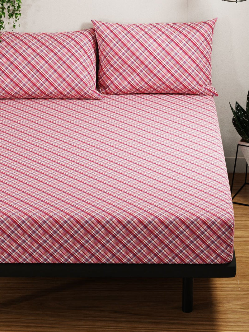 100% Pure Cotton Double Bedsheet With 2 Pillow Covers <small> (checks-red/multi)</small>