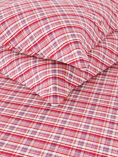 100% Pure Cotton Double Bedsheet With 2 Pillow Covers <small> (checks-red/multi)</small>