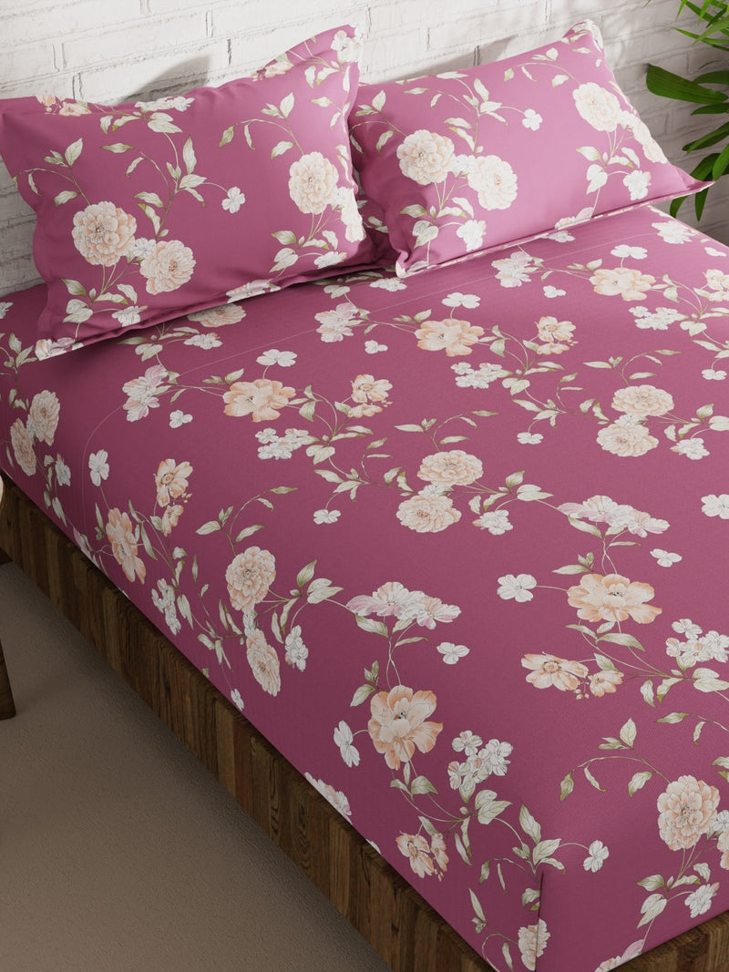 Extra Smooth Micro Double Bedsheet With 2 Pillow Covers <small> (floral-pink)</small>